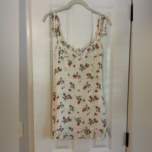 Reformation Cream Dress with Pink and Green Floral Design
